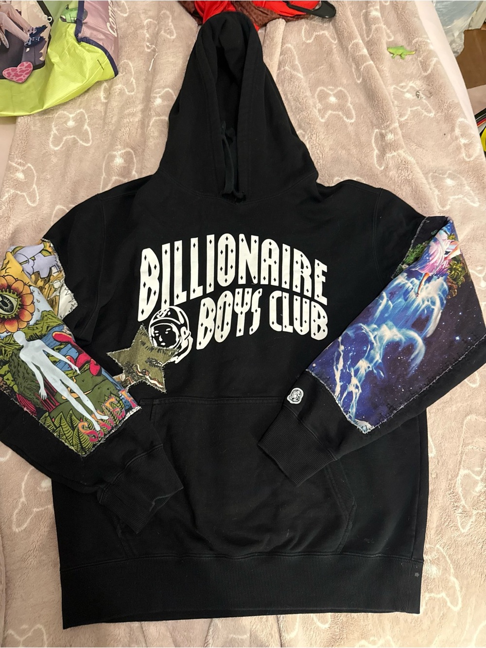Billionaire Boys Club Black Hoodie with Multicolor Graphic Sleeves